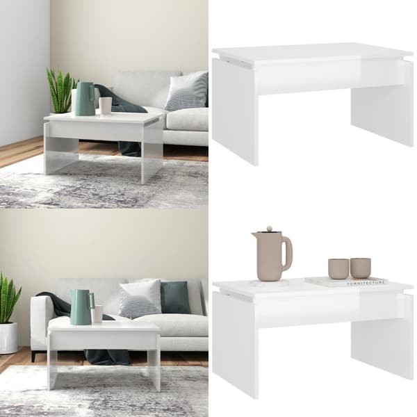 Sofabord 68x50x38 cm spånplade hvid højglans - Sofabord - Sofaborde - Home & Living