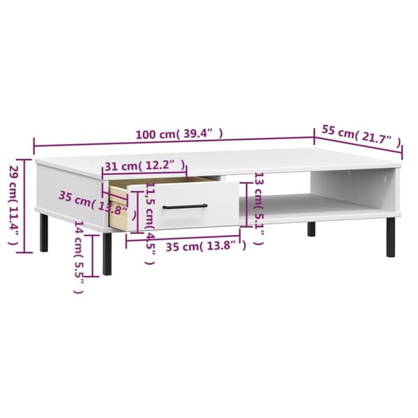 Sofabord med metalben OSLO massivt fyrretræ hvid - Sofabord - Sofaborde - Home & Living