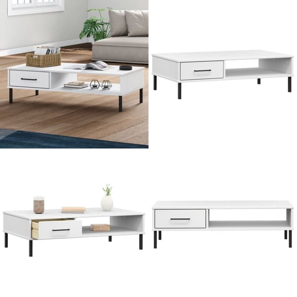 Sofabord med metalben OSLO massivt fyrretræ hvid - Sofabord - Sofaborde - Home & Living