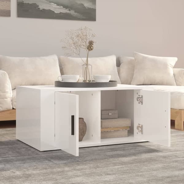 Sofabord 80x50x36 cm konstrueret træ hvid højglans - Sofabord - Sofaborde - Home & Living