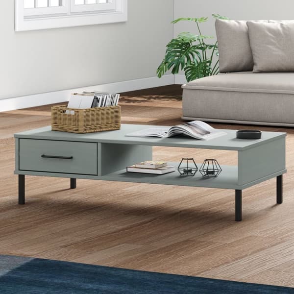 Sofabord med metalben OSLO massivt fyrretræ grå - Sofabord - Sofaborde - Home & Living