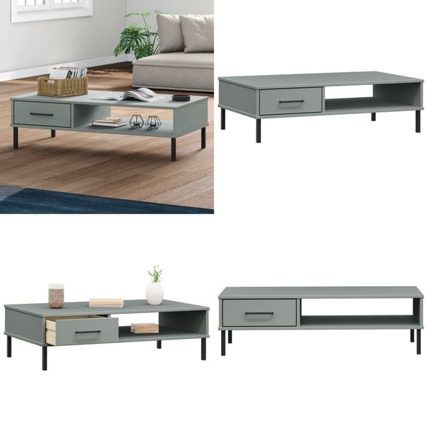 Sofabord med metalben OSLO massivt fyrretræ grå - Sofabord - Sofaborde - Home & Living