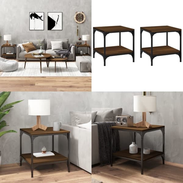 Sideborde 2 stk. 40x40x40 cm konstrueret træ brun egetræsfarve - Sidebord - Sideborde - Home & Living