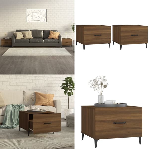 Sofaborde med metalben 2 stk. 50x50x40 cm brun egetræsfarve - Sofabord - Sofaborde - Home & Living