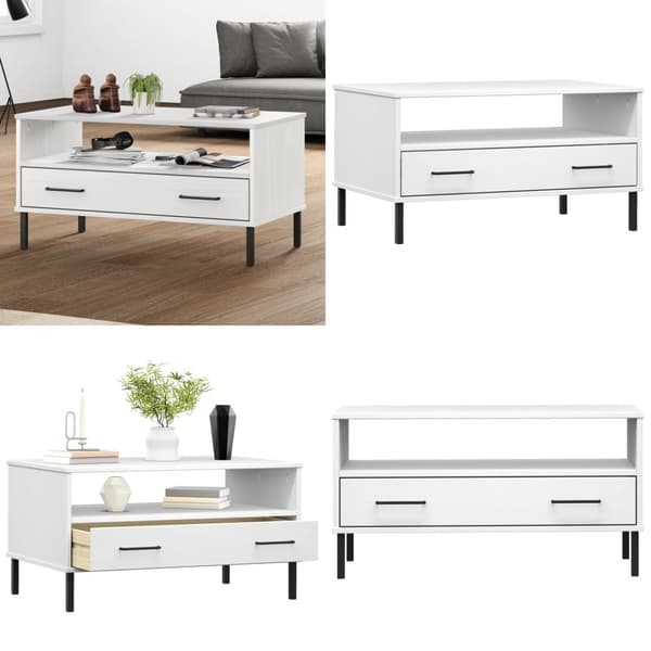 Soffbord med metallben OSLO vit 85x50x45 cm massivt trä - Soffbord - Soff Bord - Home & Living