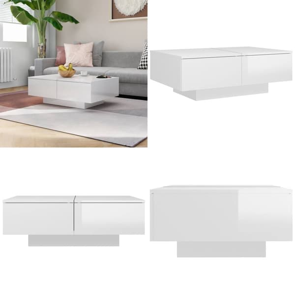 Soffbord vit högglans 90x60x31 cm spånskiva - Soffbord - Accentbord - Home & Living