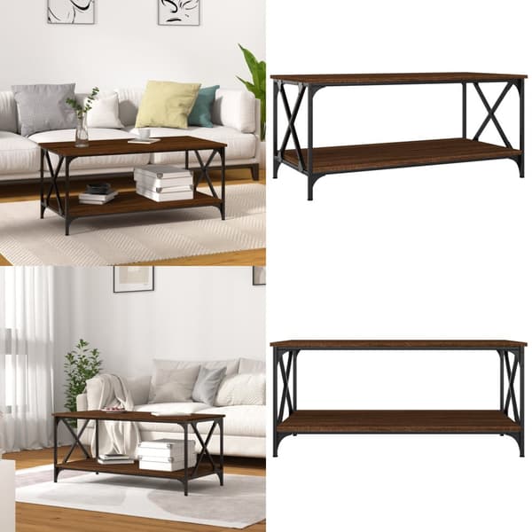 Sofabord 100x50x45 cm konstrueret træ og jern brun egetræsfarve - Sofabord - Sofaborde - Home & Living