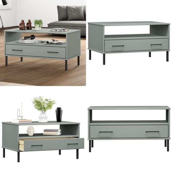 Sofabord med metalben OSLO 85x50x45 cm massivt træ grå - Sofabord - Sofaborde - Home & Living