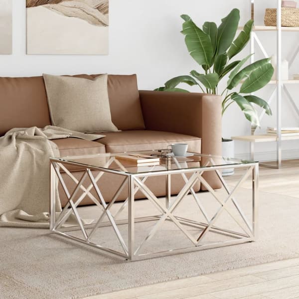 Sofabord 80x80x40 cm rustfrit stål og glas - Sofabord - Sofaborde - Home & Living