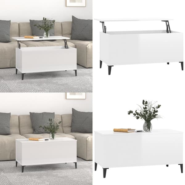 Sofabord 90x44,5x45 cm konstrueret træ hvid højglans - Sofabord - Sofaborde - Home & Living