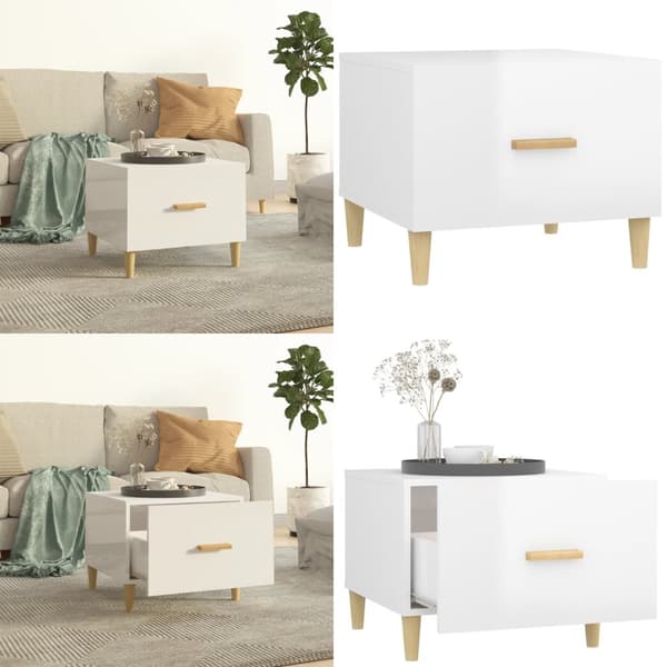 Sofabord 50x50x40 cm konstrueret træ hvid højglans - Sofabord - Sofaborde - Home & Living