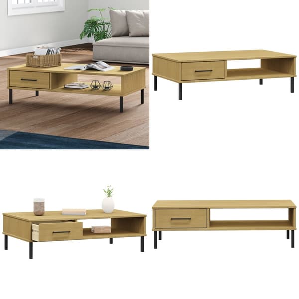 Soffbord med metallben OSLO brun massiv furu - Soffbord - Soff Bord - Home & Living