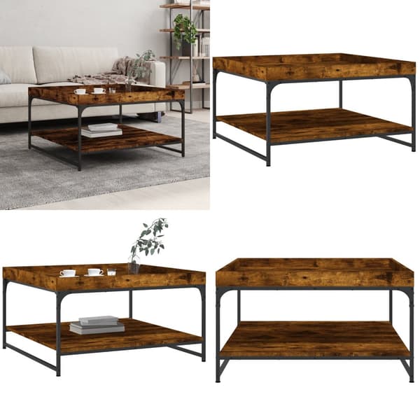 Soffbord rökfärgad ek 80x80x45 cm konstruerat trä och järn - Soffbord - Bord - Home & Living