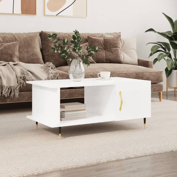 Sofabord 90x50x40 cm konstrueret træ hvid højglans - Sofabord - Sofaborde - Home & Living