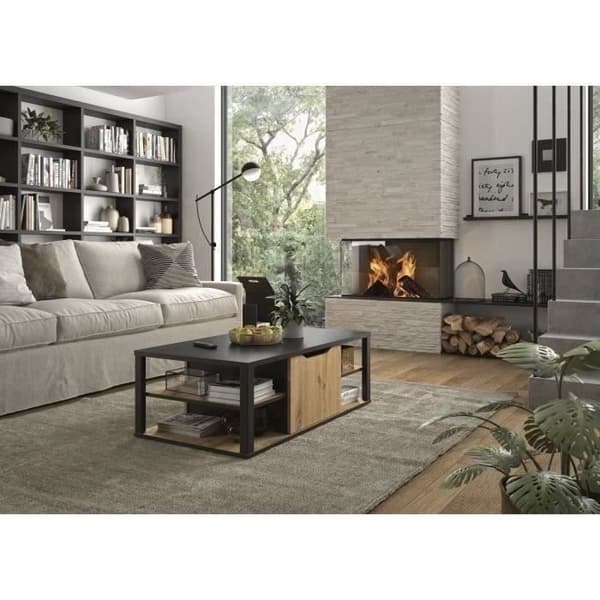 GAMI Soffbord - Svart och Artisan ekdekor - L 110 x H 38 x D 60 cm - DAKOTA