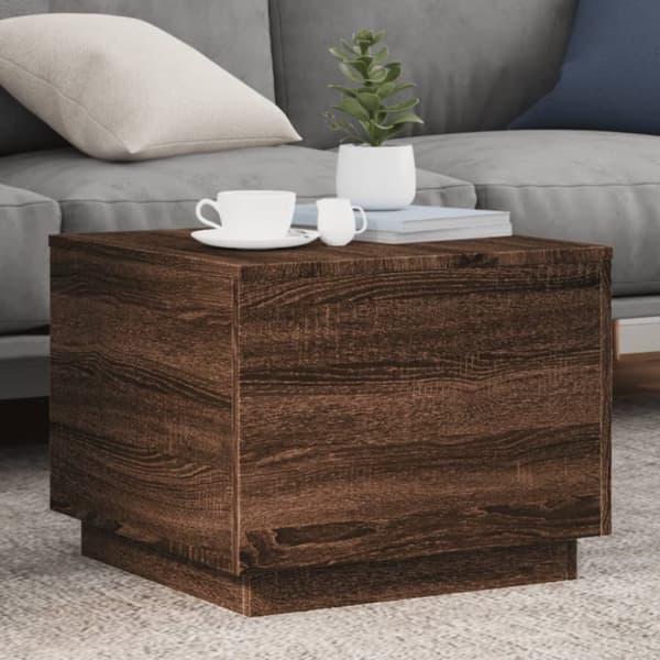 Soffbord med LED brun ek 50x50x40 cm