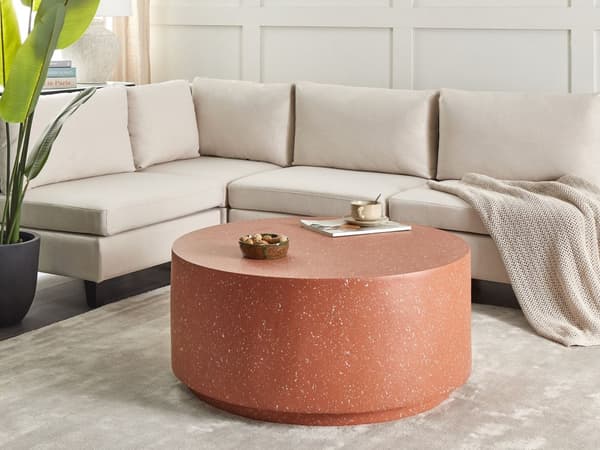 Have Sofabord Rød Terrazzo MgO ø 90 cm Rundt Havesofabord Finish til Sofa Tilbehør Kaffebord Design Udendørs Lounge Bord