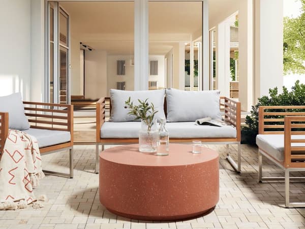 Have Sofabord Rød Terrazzo MgO ø 90 cm Rundt Havesofabord Finish til Sofa Tilbehør Kaffebord Design Udendørs Lounge Bord