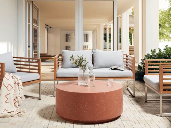 Have Sofabord Rød Terrazzo MgO ø 90 cm Rundt Havesofabord Finish til Sofa Tilbehør Kaffebord Design Udendørs Lounge Bord