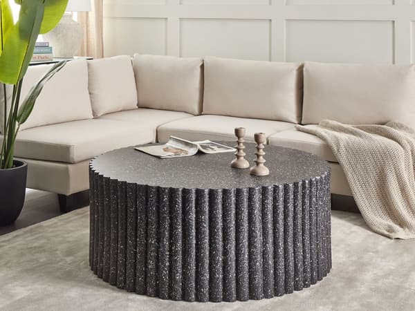 Have Sofabord Sort Terrazzo MgO ø 106 cm Rundt Havesofabord Finish til Sofa Tilbehør Kaffebord Design Udendørs Lounge Bord