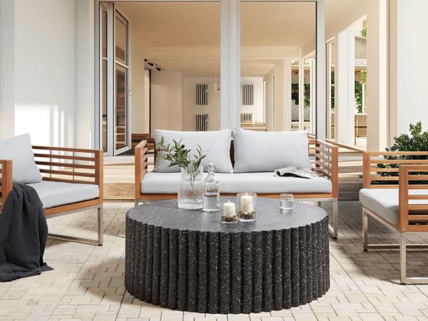 Have Sofabord Sort Terrazzo MgO ø 106 cm Rundt Havesofabord Finish til Sofa Tilbehør Kaffebord Design Udendørs Lounge Bord