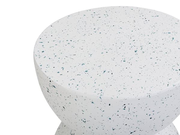 Sidobord Vit med Terrazzoeffekt MgO Glasfiber Rund Topp Timglasform Accent UV Fläck Rost Vatten Vindtålig Modern Utomhus Vardagsrum