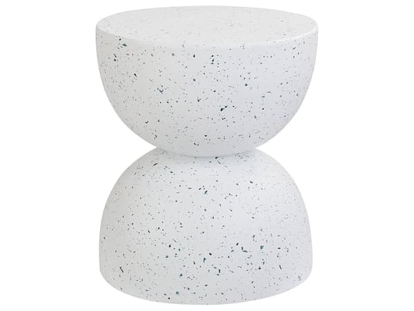 Sidobord Vit med Terrazzoeffekt MgO Glasfiber Rund Topp Timglasform Accent UV Fläck Rost Vatten Vindtålig Modern Utomhus Vardagsrum