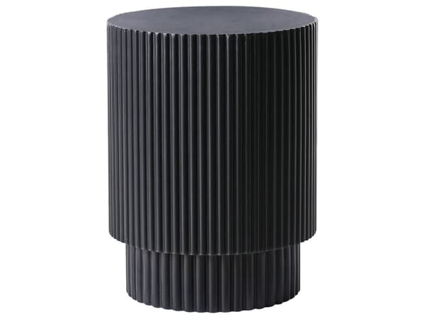 Sidebord Sort MgO ø 35 cm Rundt Hjørnebord med Riller Finish til Sofa Tilbehør Kaffebord Design Udendørs Havesofabord