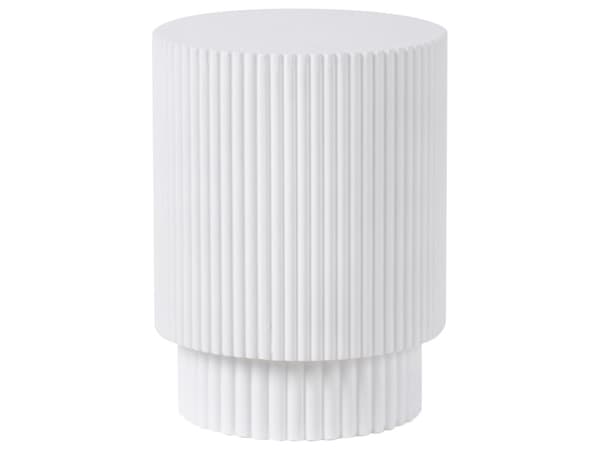 Sidebord Hvid MgO ø 35 cm Rundt Hjørnebord med Riller Finish til Sofa Tilbehør Kaffebord Design Udendørs Havesofabord