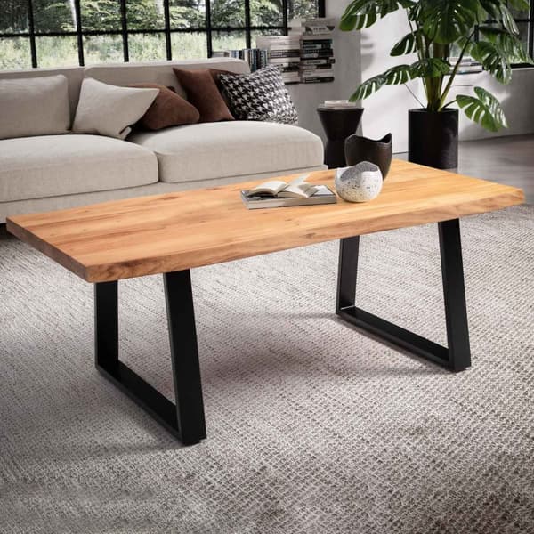 Rootz Sofabord - Stuebord - Sofabord - Massivt akacietræ - Håndlavet - Unikt trækantdesign - Justerbare højdeknapper - 120 cm x 60 cm x 46 cm