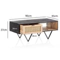 Miniatyrbillede 4 af 7: Rootz Sofabord - Massivt træ & Rattan - Stuebord - Stilfuldt design - Ekstra opbevaringsplads - Holdbar konstruktion - 90cm x 45cm x 37cm