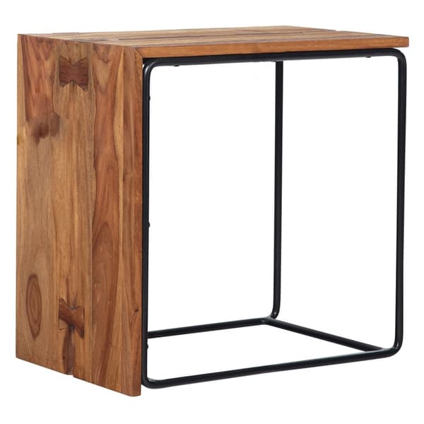 Rootz sidebord - massivt træ og metal endebord - industriel stil accent bord - håndlavet, holdbart, beskyttende klar lak - 45 cm x 30 cm x 45 cm