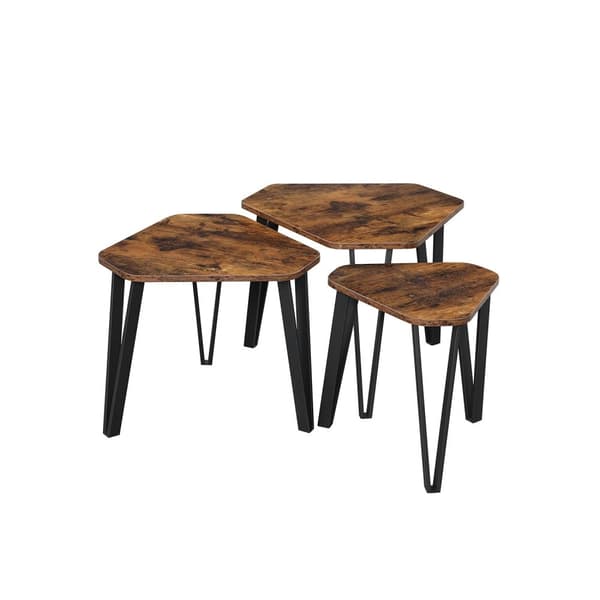 Rootz 3-osaiset sivupöydät - Vintage ruskea-musta - lastulevy teräs - kevyt - helppo koota - monipuolinen käyttö - 58,7 cm x 51,9 cm x 45,5 cm
