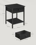 Miniatyrbillede 4 af 5: Rootz Ebony Black Sengebord - Natbord - Spånplade Stål - 40cm x 40cm x 55cm - Maks. 40 kg bæreevne - Skuffehylde - Nem montering