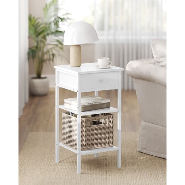 Rootz White Sidebord - Endebord - Natbord - Spånplade og stål - 35cm x 35cm x 70cm - Letvægts - Robust - Nem montering