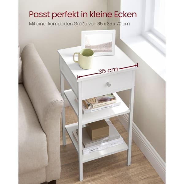 Rootz White Sidebord - Endebord - Natbord - Spånplade og stål - 35cm x 35cm x 70cm - Letvægts - Robust - Nem montering