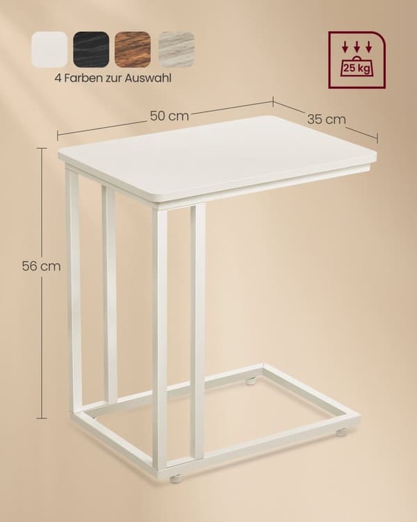 Rootz Cream White -sivupöytä - Päätypöytä - Yöpöytä - Lastulevy teräs - Säädettävät jalat - Pyörät - Kevyt - 35cm x 50cm x 60cm
