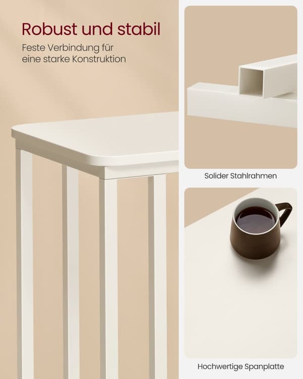 Rootz Cream White -sivupöytä - Päätypöytä - Yöpöytä - Lastulevy teräs - Säädettävät jalat - Pyörät - Kevyt - 35cm x 50cm x 60cm