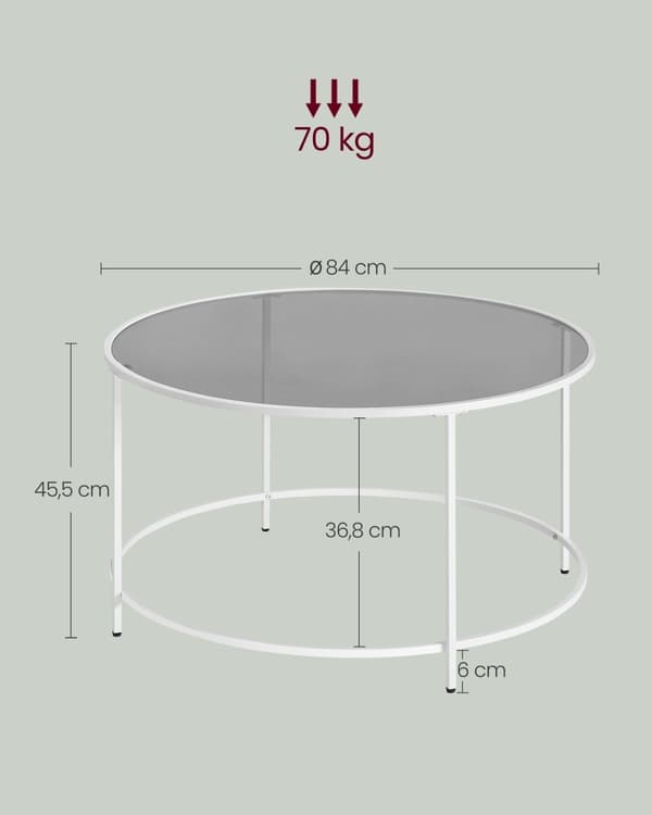 Rootz soffbord i glas - Runt bord - Stålstomme - Skiva i härdat glas - Pärlvit-skiffergrå - 84 cm x 45,5 cm - Lätt - Robust - Enkel montering