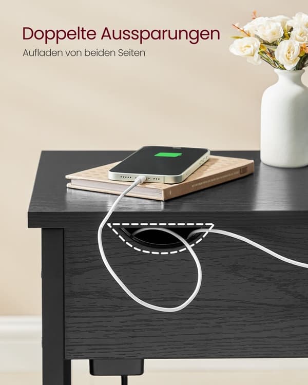 Rootz Black Wood Grain Sidebord - Stofpose af spånplader - Bærbart endebord - Letvægts - Nem montering - Alsidig brug - 60 cm x 31,5 cm x 60 cm
