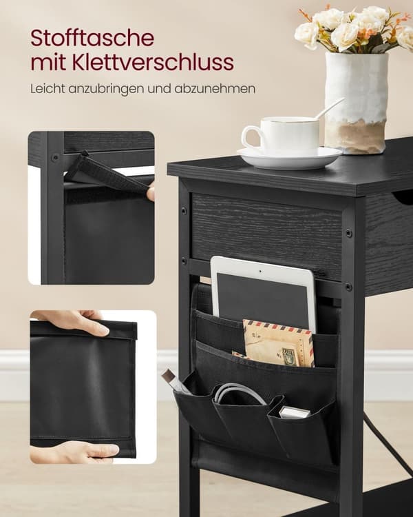 Rootz Black Wood Grain Sidebord - Stofpose af spånplader - Bærbart endebord - Letvægts - Nem montering - Alsidig brug - 60 cm x 31,5 cm x 60 cm