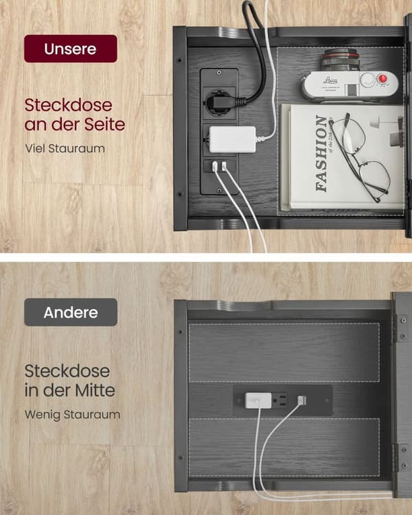 Rootz Black Wood Grain Sidebord - Stofpose af spånplader - Bærbart endebord - Letvægts - Nem montering - Alsidig brug - 60 cm x 31,5 cm x 60 cm