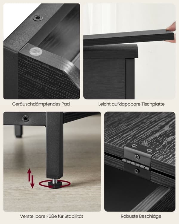 Rootz Black Wood Grain Sidebord - Stofpose af spånplader - Bærbart endebord - Letvægts - Nem montering - Alsidig brug - 60 cm x 31,5 cm x 60 cm
