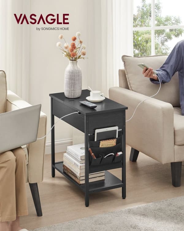 Rootz Black Wood Grain Sidebord - Stofpose af spånplader - Bærbart endebord - Letvægts - Nem montering - Alsidig brug - 60 cm x 31,5 cm x 60 cm