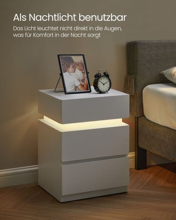Rootz spånplade sidebord - Hvidt endebord - Sengebord - Natbord med 3 skuffer - 33,5 cm x 40 cm x 55 cm - Letvægts - Robust - Nem montering