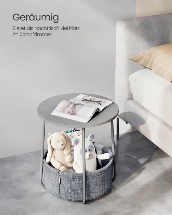 Rootz 2-delat sidobord - Ändbord - Förvaringskorg - Spånskiva Stål Polyester - Dove Grey Slate Grey - 45 cm x 50 cm x 50 cm - 39,6 cm x 18,2 cm x 18,2