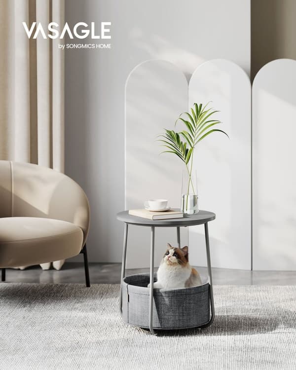 Rootz 2-delat sidobord - Ändbord - Förvaringskorg - Spånskiva Stål Polyester - Dove Grey Slate Grey - 45 cm x 50 cm x 50 cm - 39,6 cm x 18,2 cm x 18,2