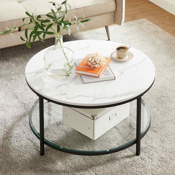 Rootz White Marble Look Soffbord - Modernt bord - Spånskiva stålstomme - Skiva i härdat glas - Snygg design - Lättvikt - Enkel montering - 80 cm x 44,