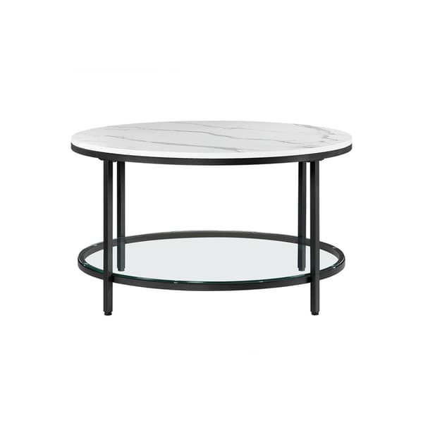 Rootz White Marble Look -sohvapöytä - Moderni pöytä - Lastulevyteräsrunko - Karkaistu lasilevy - Tyylikäs muotoilu - Kevyt - Helppo koota - 80 cm x 44