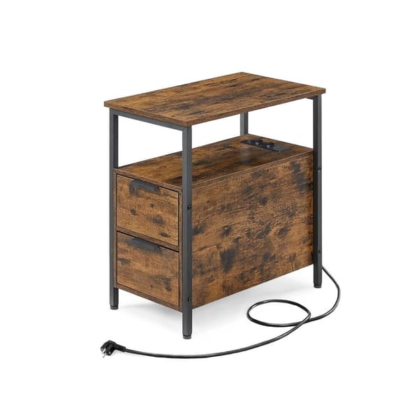 Rootz Vintage Brown-Classic Sort Sidebord - Spånplade stålmøbler - Natbord Endebord - Robust konstruktion - Rummelig opbevaring - Nem montering - 60 c